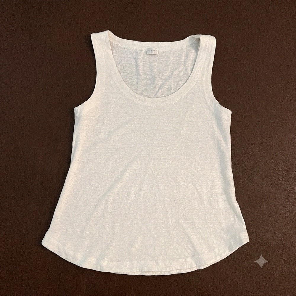 Poetry 100% Linen Tank Top US 10 White Scoop Neck Sleeveless coastal